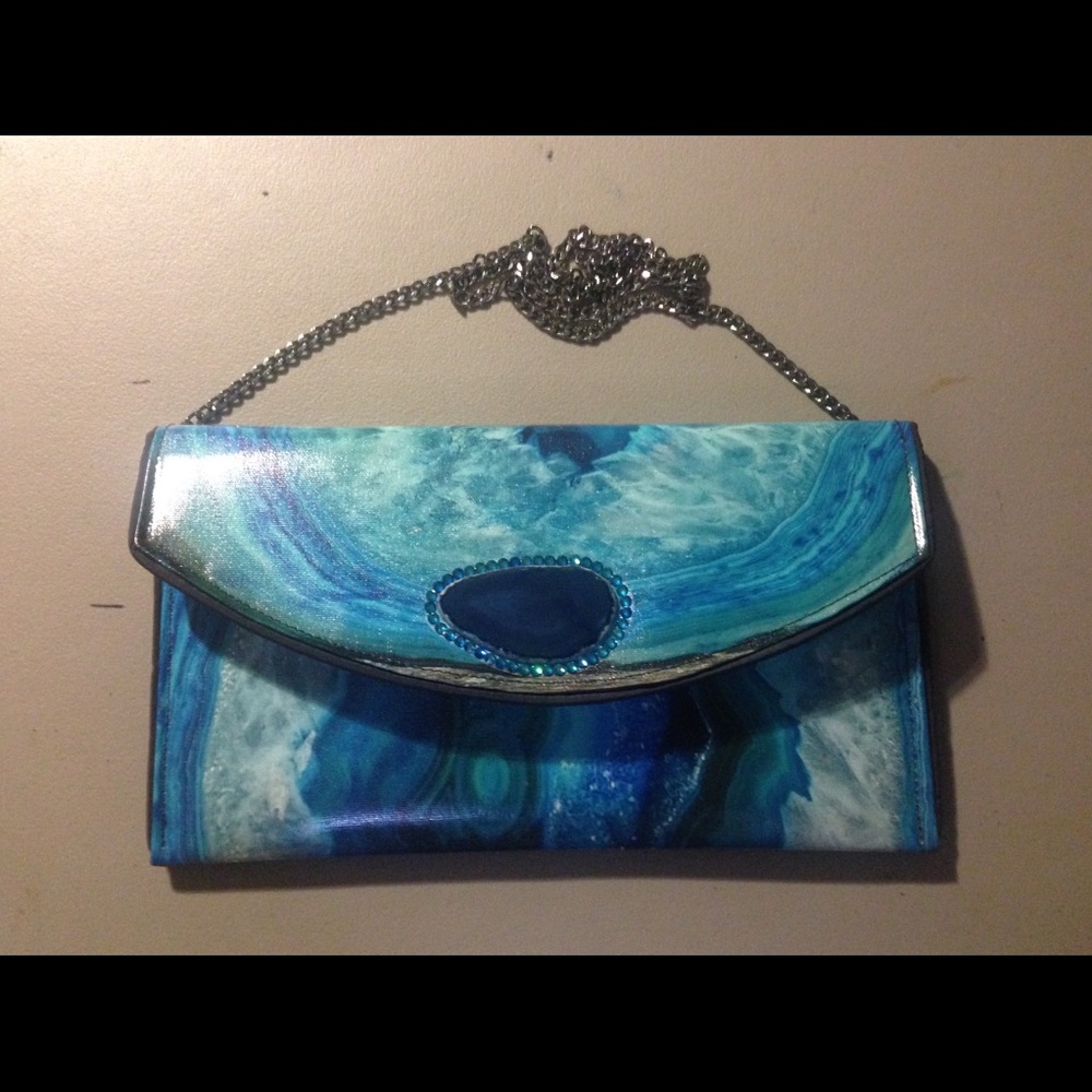 Brand New Authentic Kent Stetson Aqua Geode Clutch